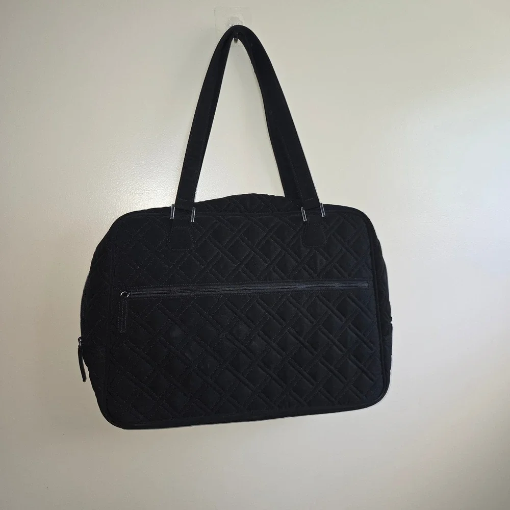 Vera Bradley Black Quilted Laptop commuter Bag Work Tote Shoulder Bag 16x12